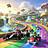 Racing car on colourful track – Creative mix of motorsport and fantasy
